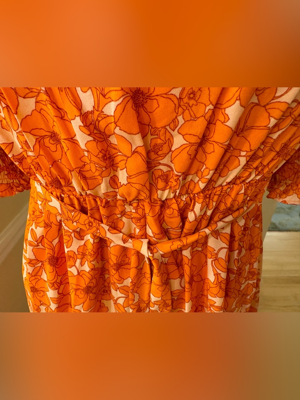🌼🍊 Sienna Sky Orange Floral Puff Sleeve Mini Dress XS Cottagecore Boho - Picture 7 of 9